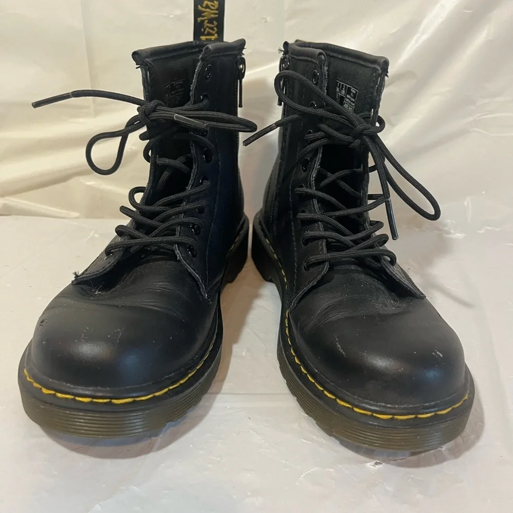 Dr. Martens Junior 1460 Softy T Black Leather Lace-Up Side Zip Boots Kids Size 2
